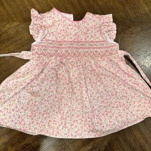 Smocked pink floral 6m dress - petit Bebe